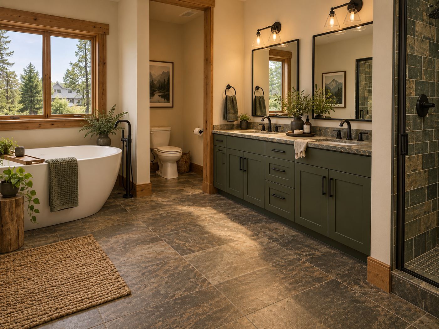 Primary bathroom after remodel, Edgewood Woodland Home
