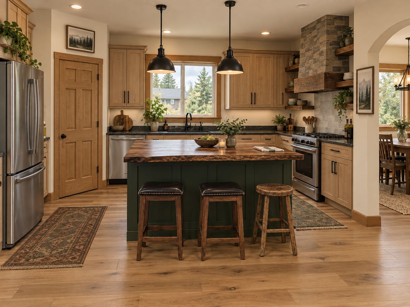 Kitchen opened to dining room in a South Sound remodel by JIT