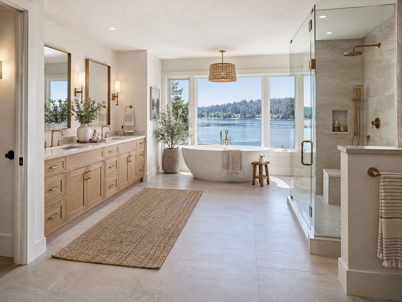 Primary bathroom after remodel, Fox Island Coastal Home