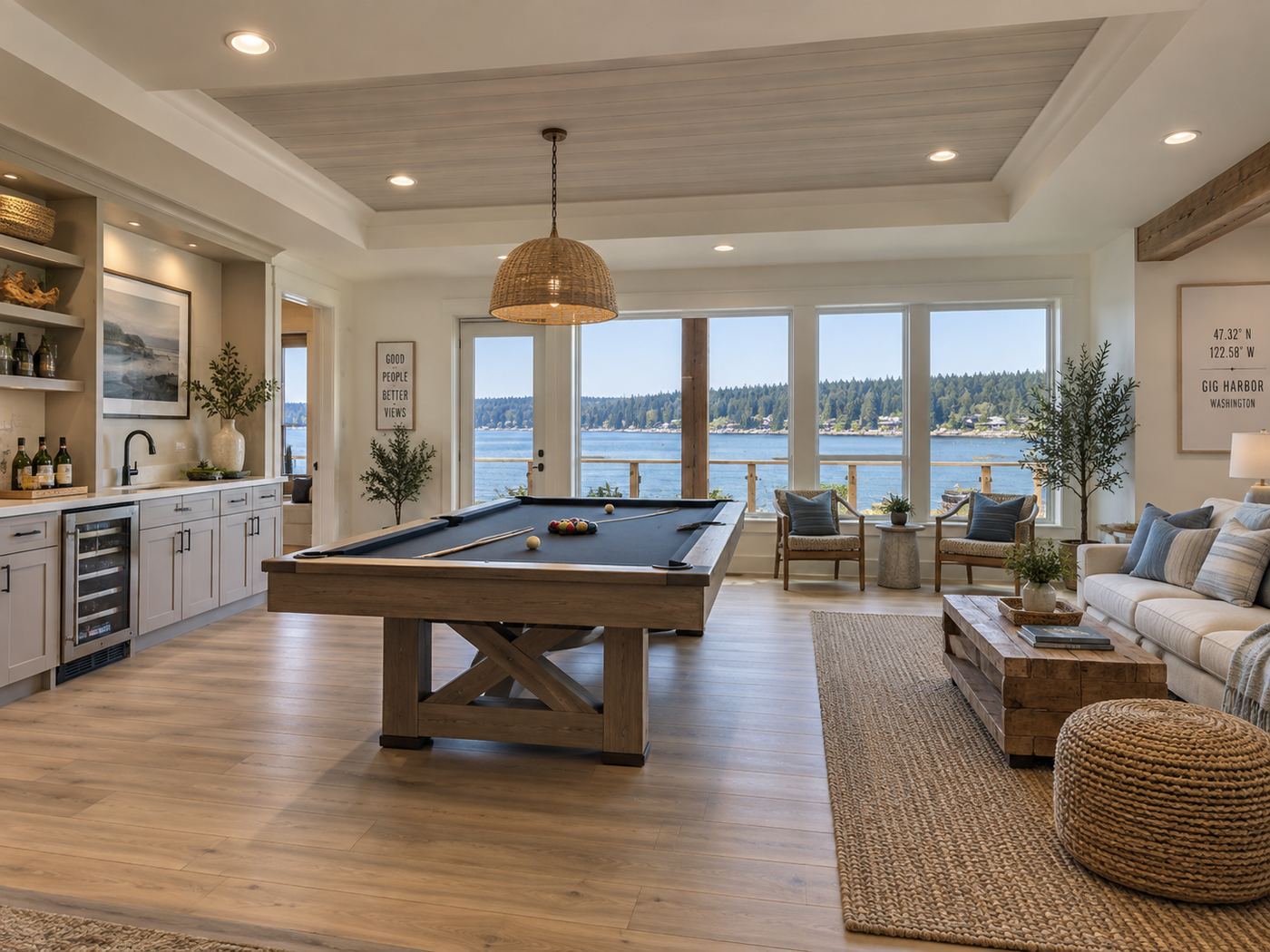 Remodeled recreation room with water view